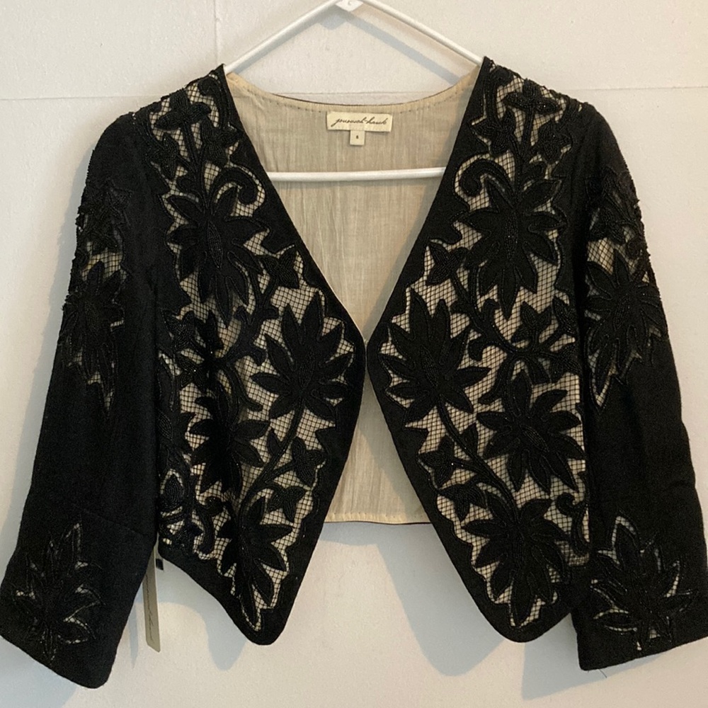 Jovovich Hawk beaded cropped wool jacket blazer